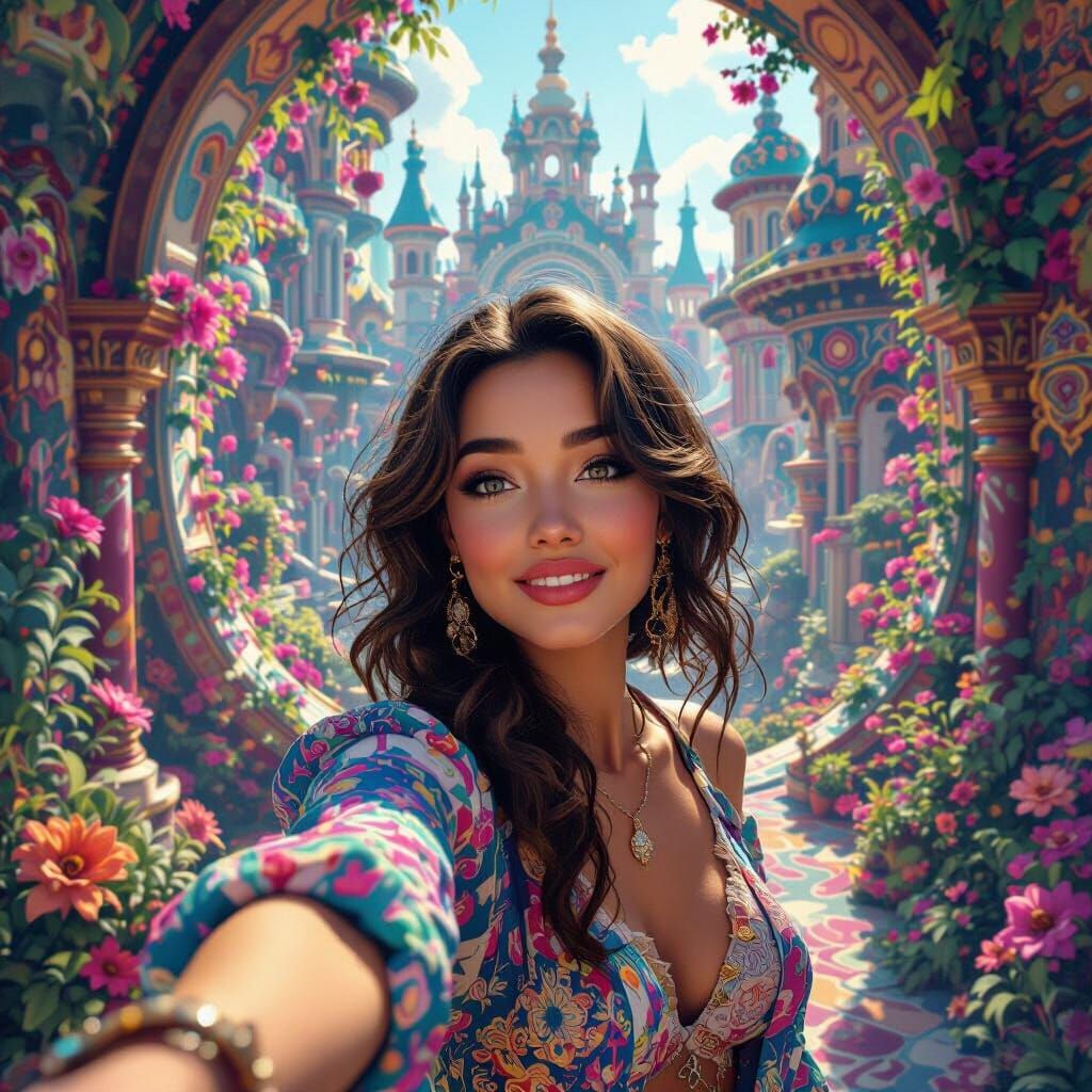 Whimsical Selfie in Fantasy Realm: Matte Painting