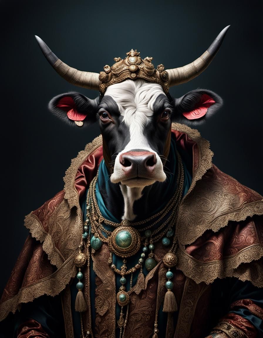 Anthropomorphic Cow in Renaissance Fashion, Hyperrealistic A...