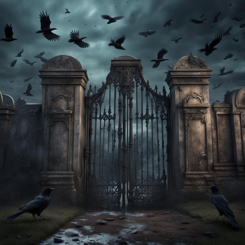 Graveyard Sewer Entrance with Crows: Digital Matte Painting