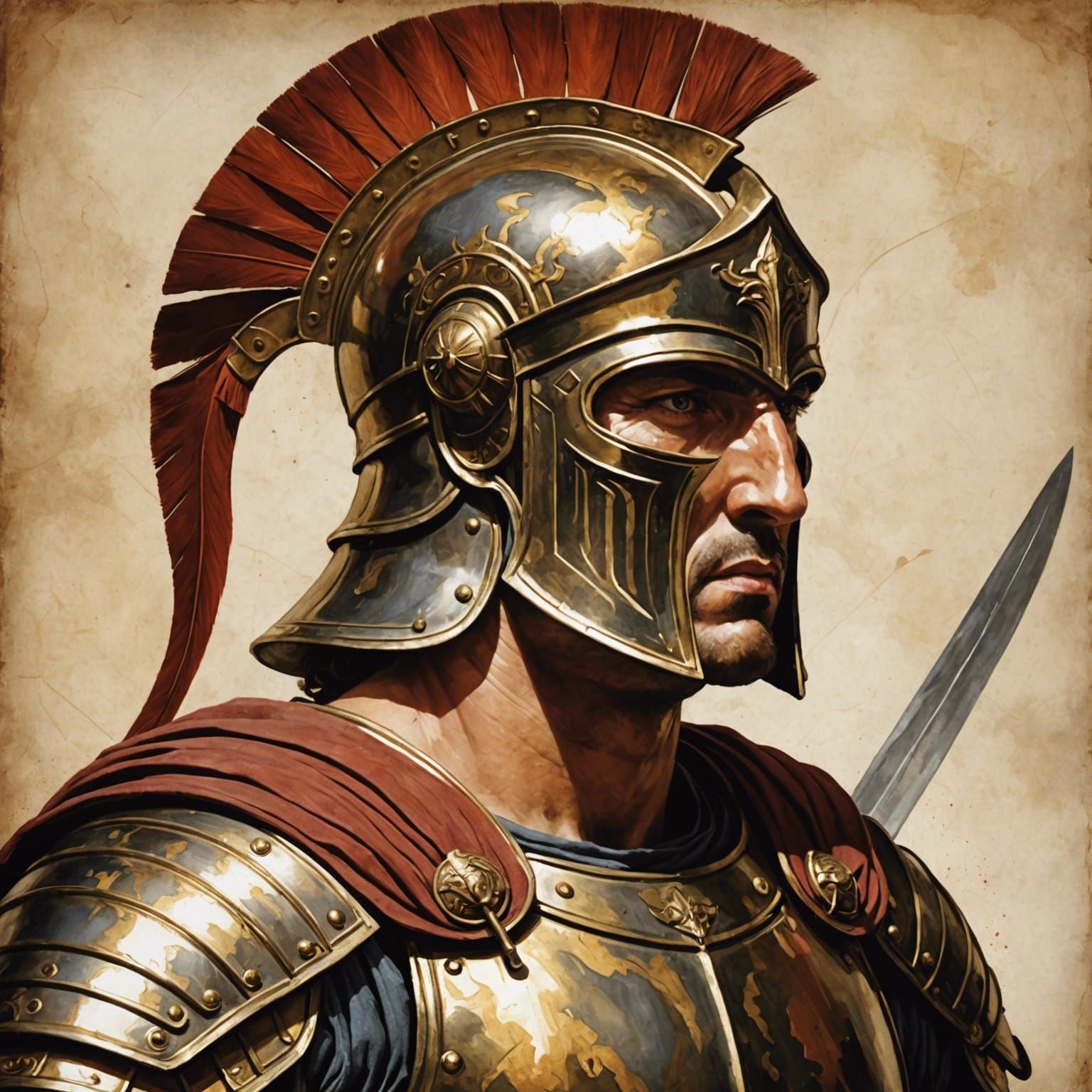 Achilles Antique Warrior Portrait in Watercolor Style