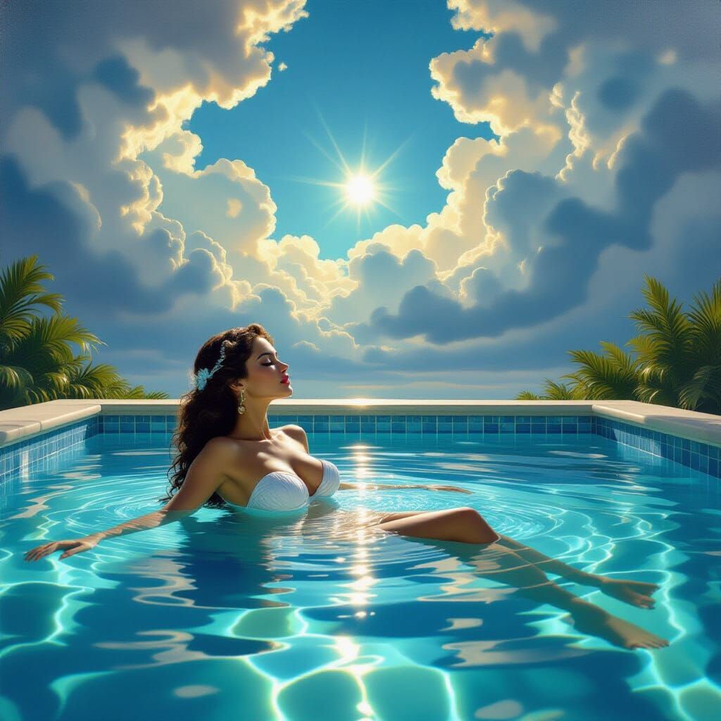 Renaissance Woman Bathes in Pool, Michelangelo Style