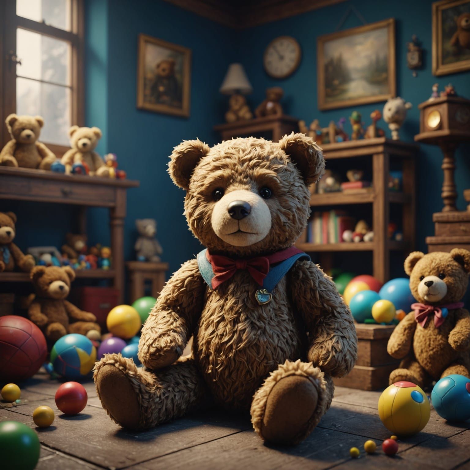 Teddy Bear in Toy Room: Fantasy Concept Art