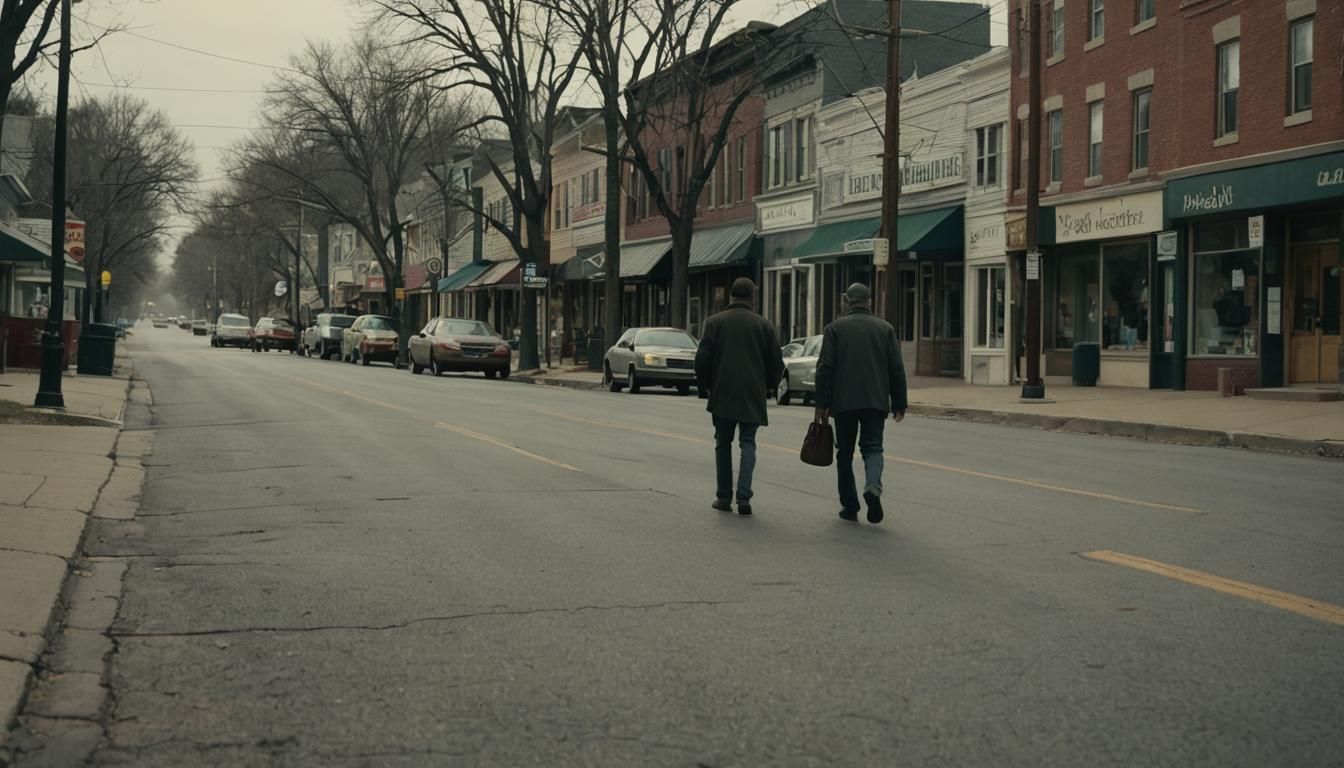 Lone Figure in Maplewood: Cinematic Film Still