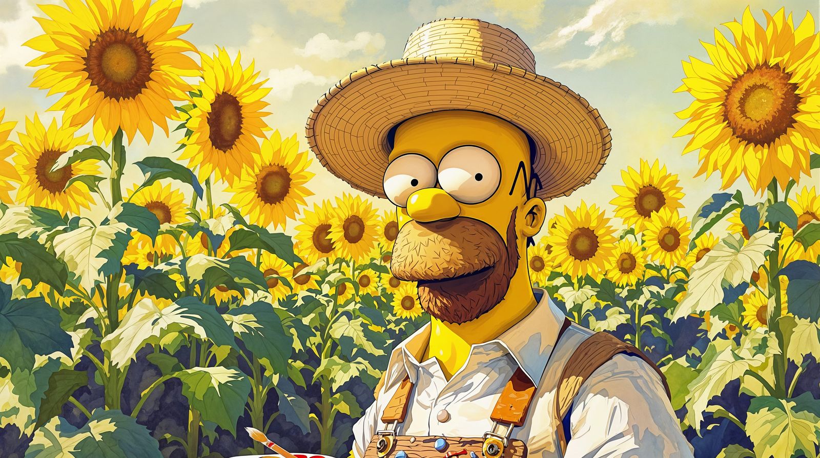 Homer Simpson in a Sun-Kissed Field of Sunflowers