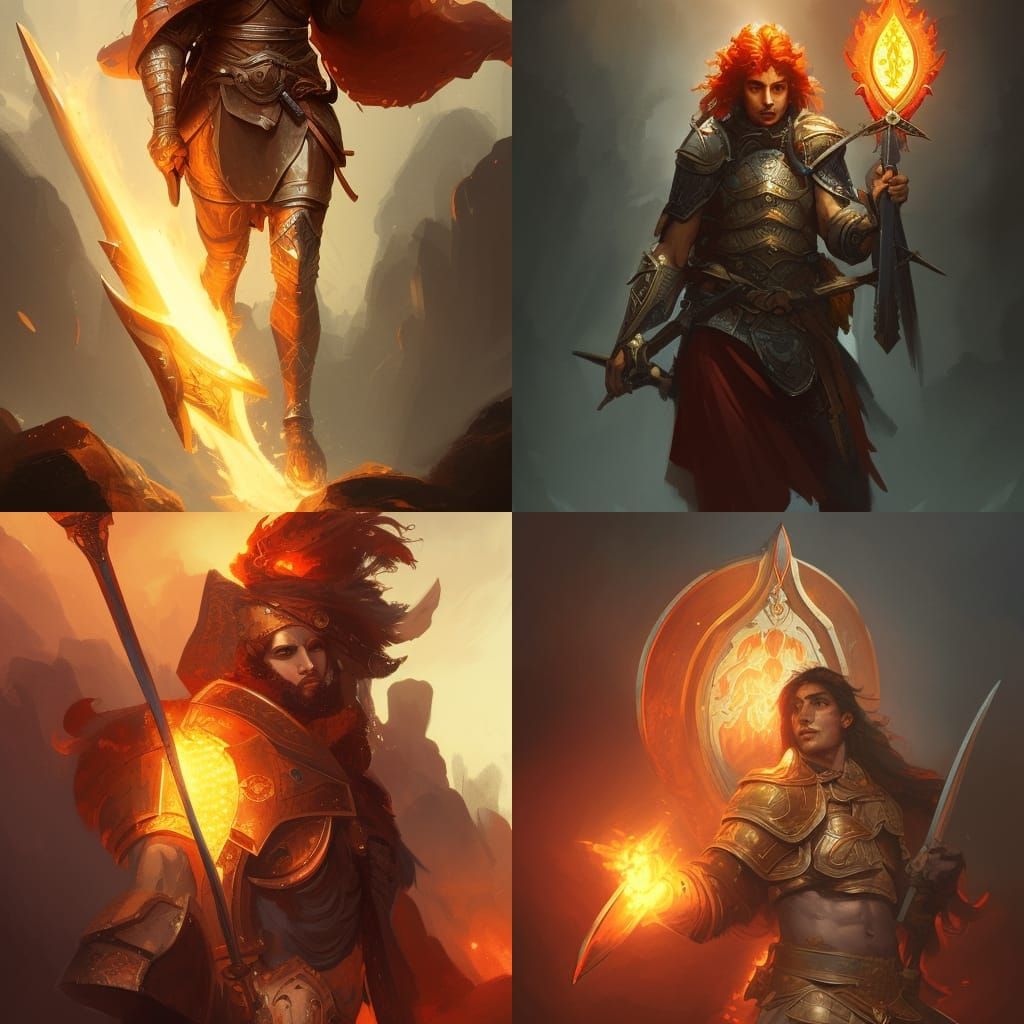 Fire Genasi Paladin Warrior Portrait in Hyperdetailed Style