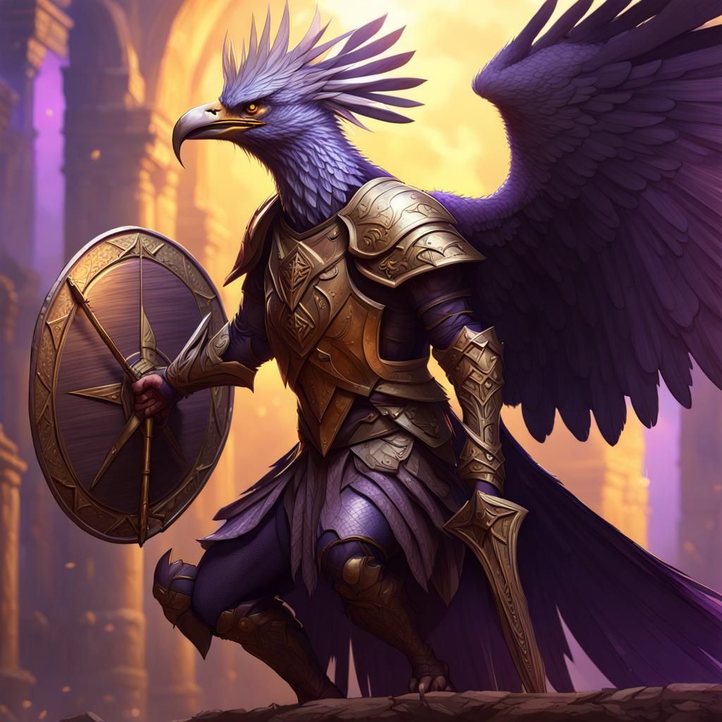 Aarakocra Warrior Ready for Battle, Dark Fantasy Art