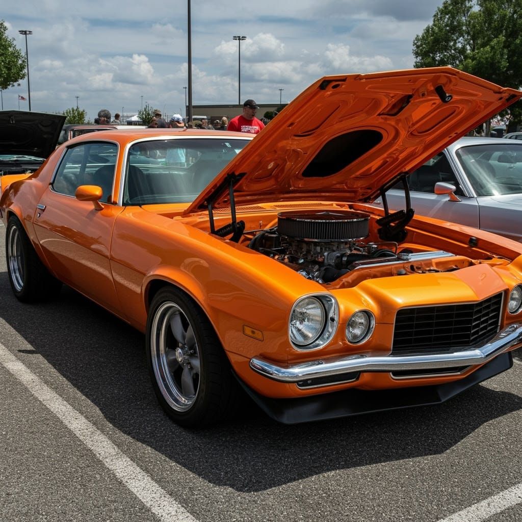 Vintage Orange Muscle Car on Display at Classic Car Show