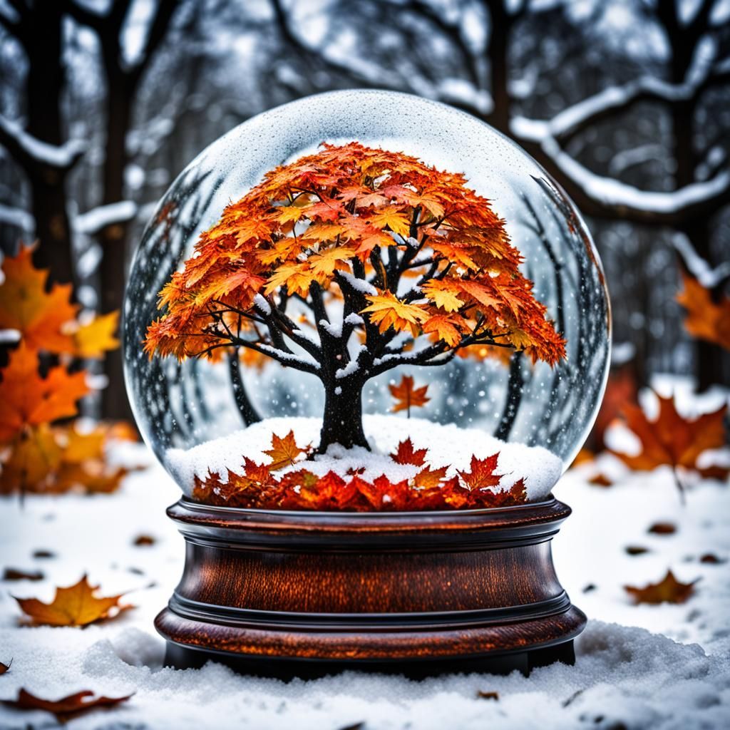 Autumn Snow Globe with Falling Leaves