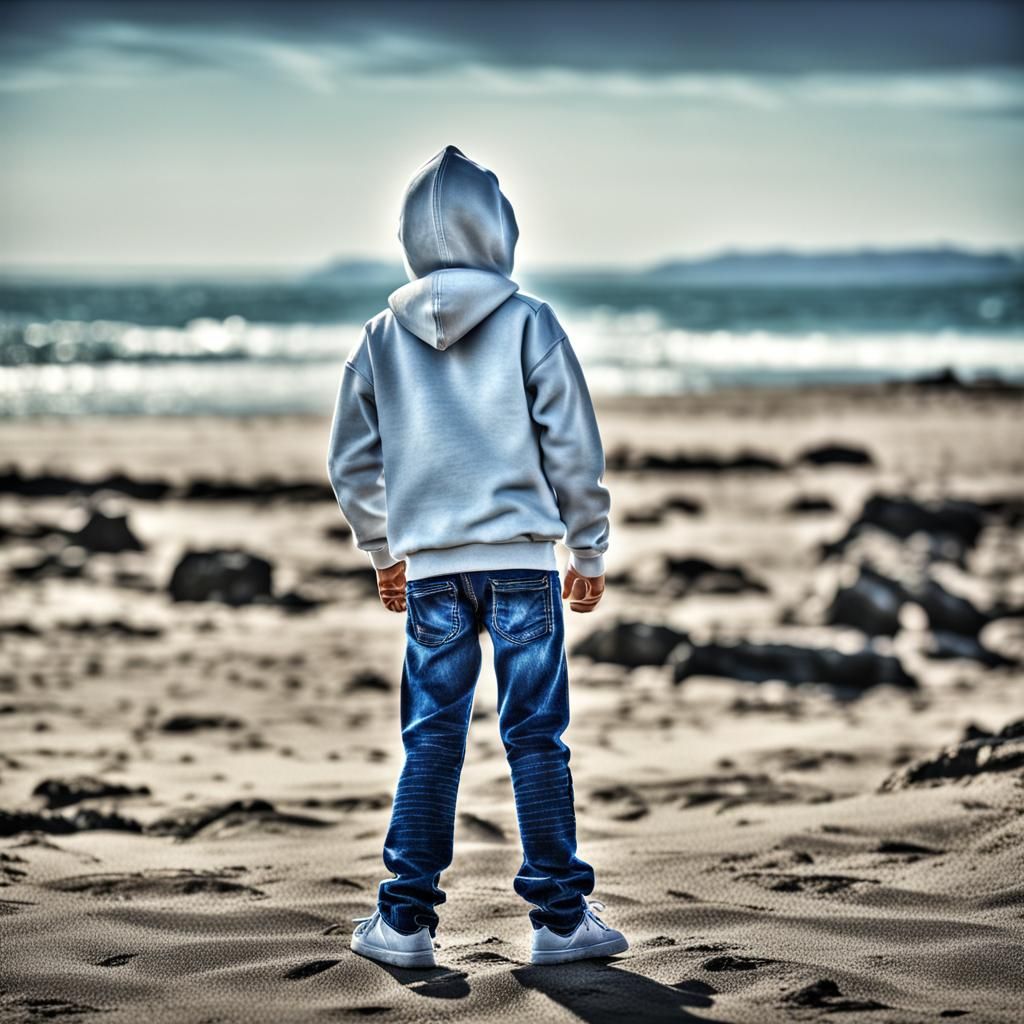 Hyperrealistic Boy with Style on the Beach