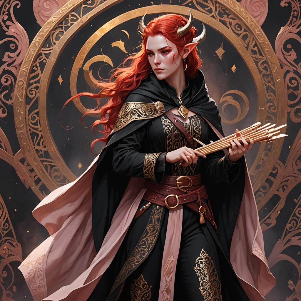 Tiefling Bard Plays Pan Flute in Fantasy Art