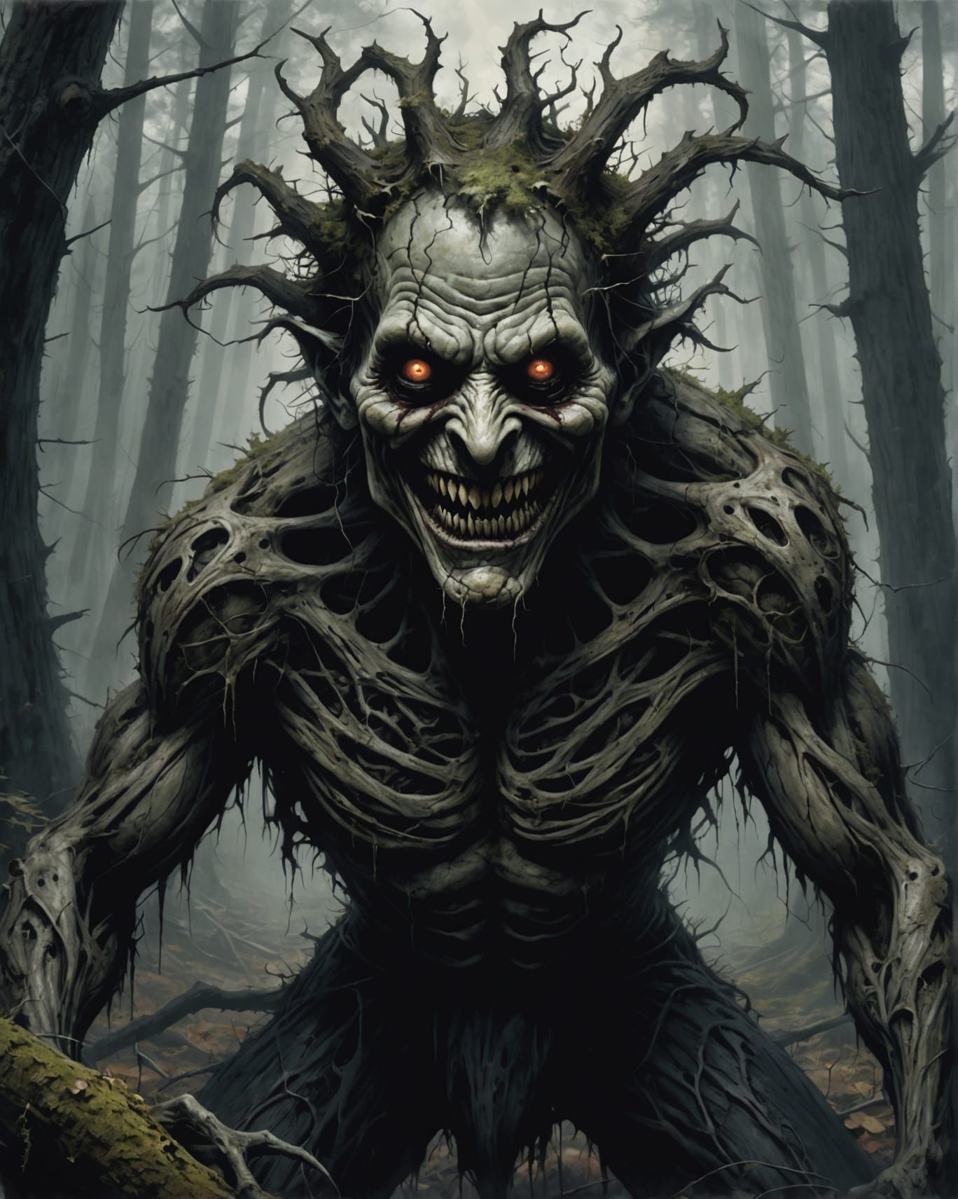 Grotesque Cryptid Man in Dead Forest: Body Horror