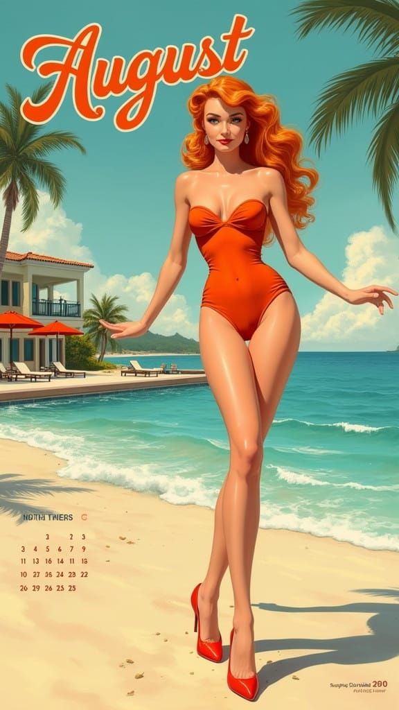 Retro August Pin-Up Goddess in Orange
