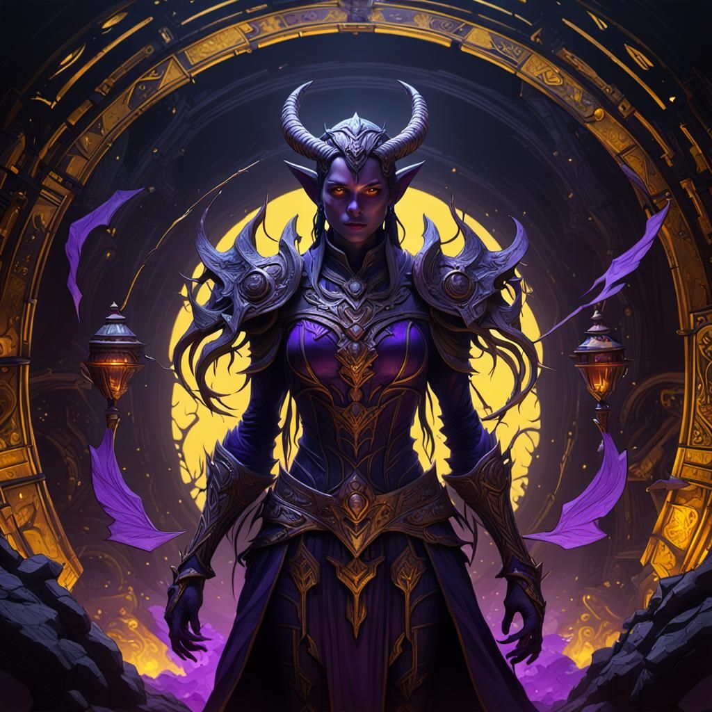 Dark Fantasy Womman Démon Amidst Mystical Shadows