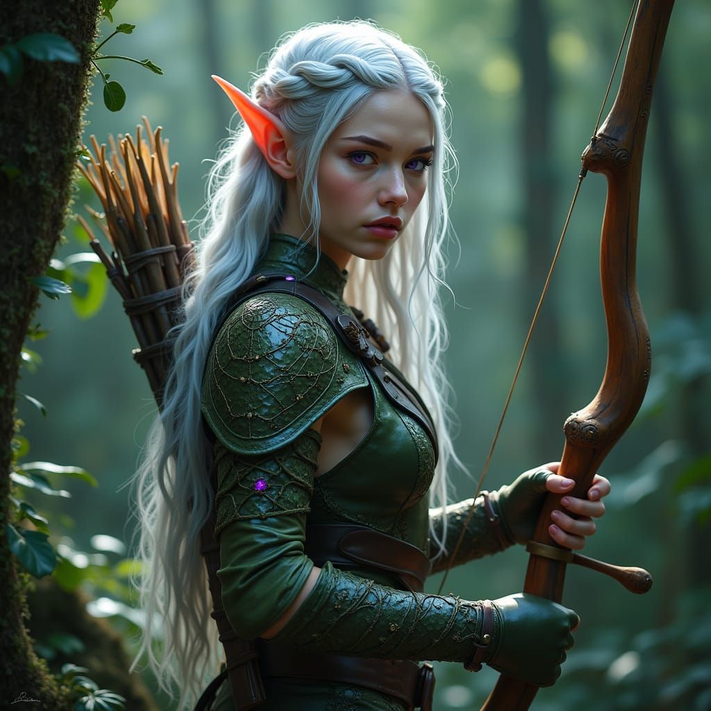 Ethereal Elven Ranger in Whimsical Faerie Art Style