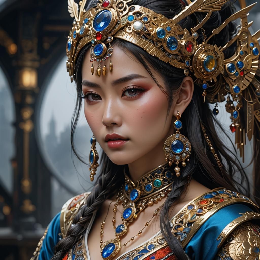 Beautiful Asian Woman Portrait in Anime Art Style