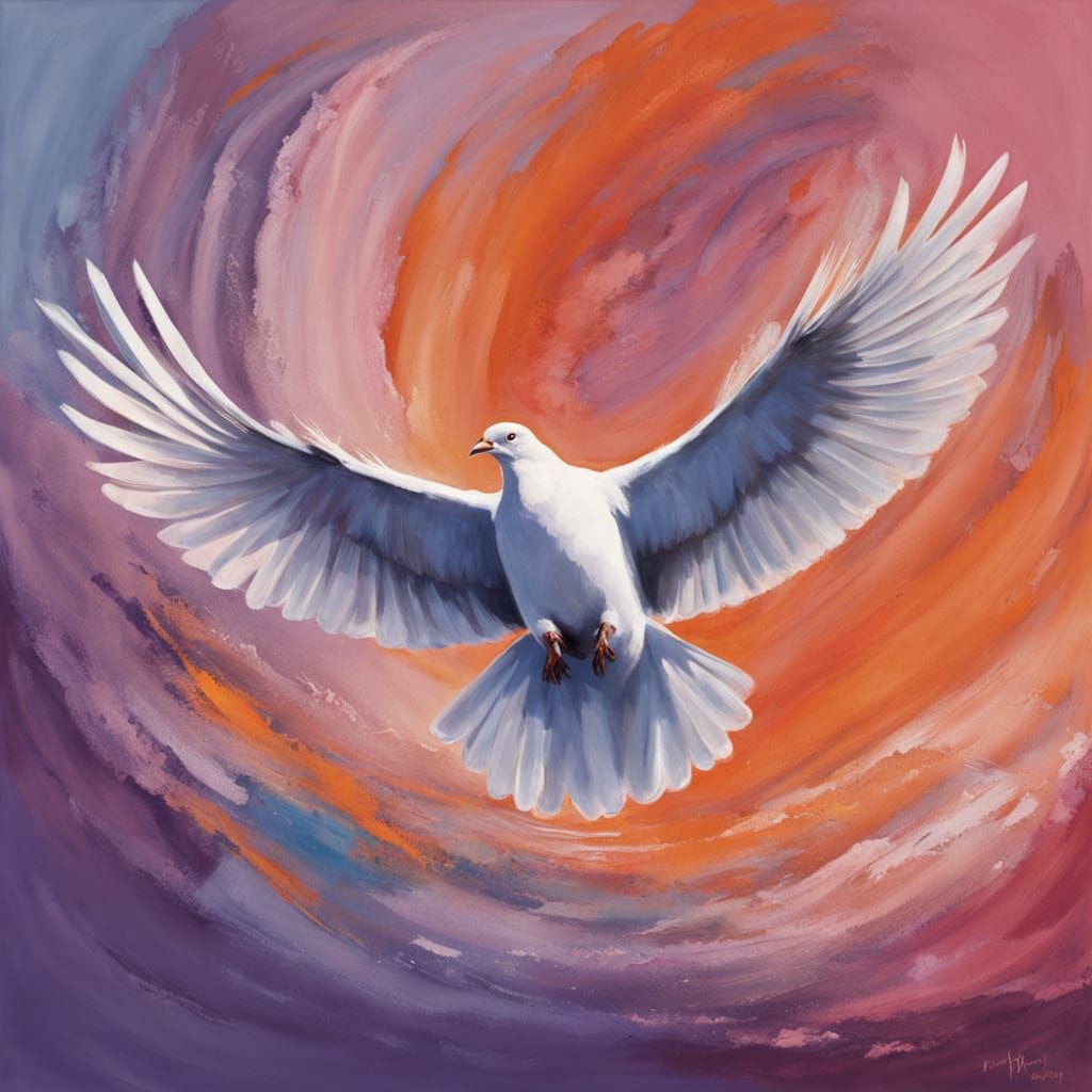 Surrealist Dove in Flight Amidst Dreamy Skies