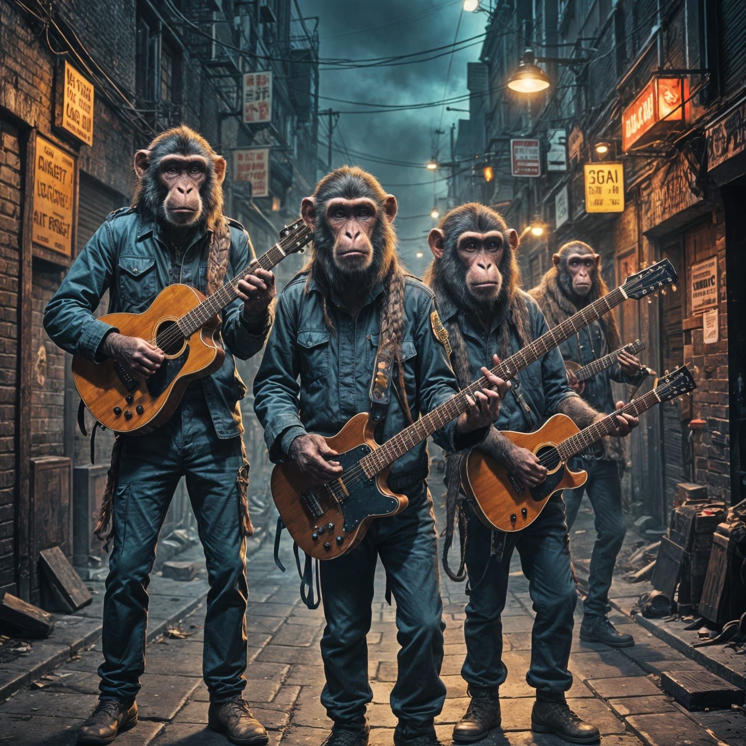 Hyperrealistic Monkey Musicians with Braids