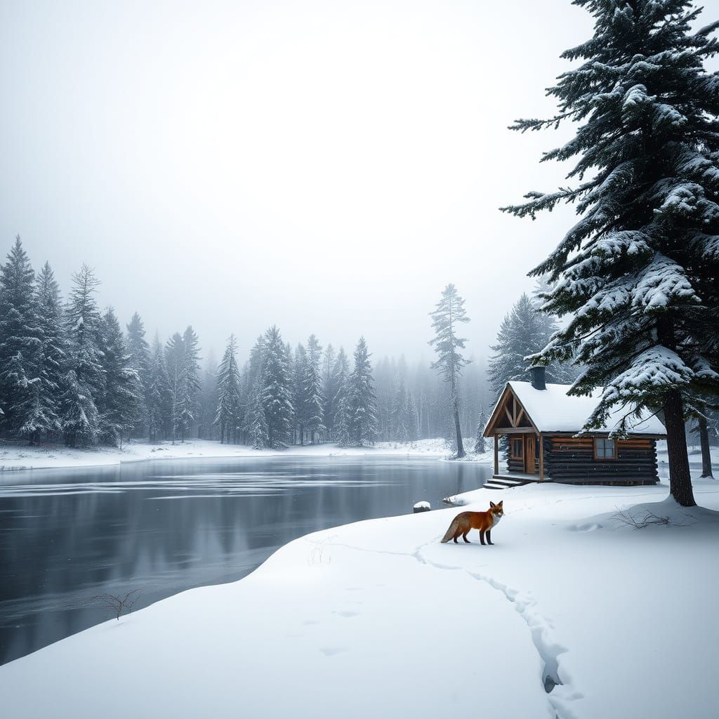 Winter Landscape with Fox, Natural Light Photography