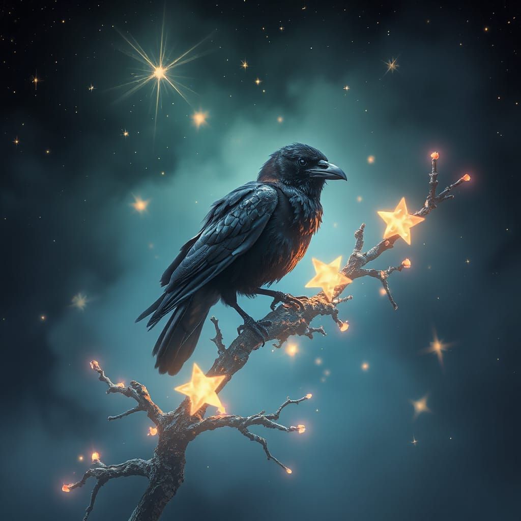 Mysterious Raven in Vibrant, Dreamlike Setting