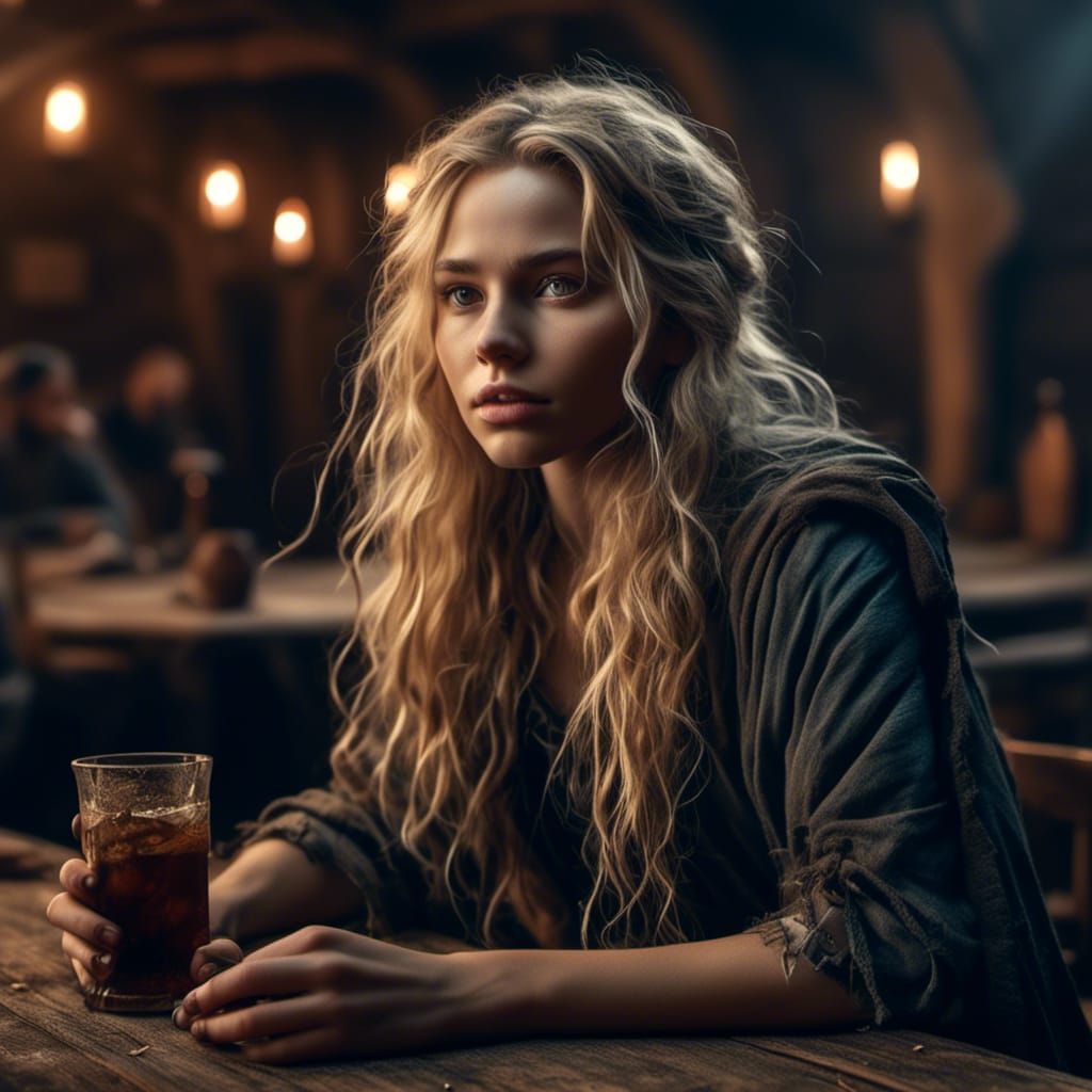 Mysterious Lovecraftian Girl in Apocalyptic Tavern