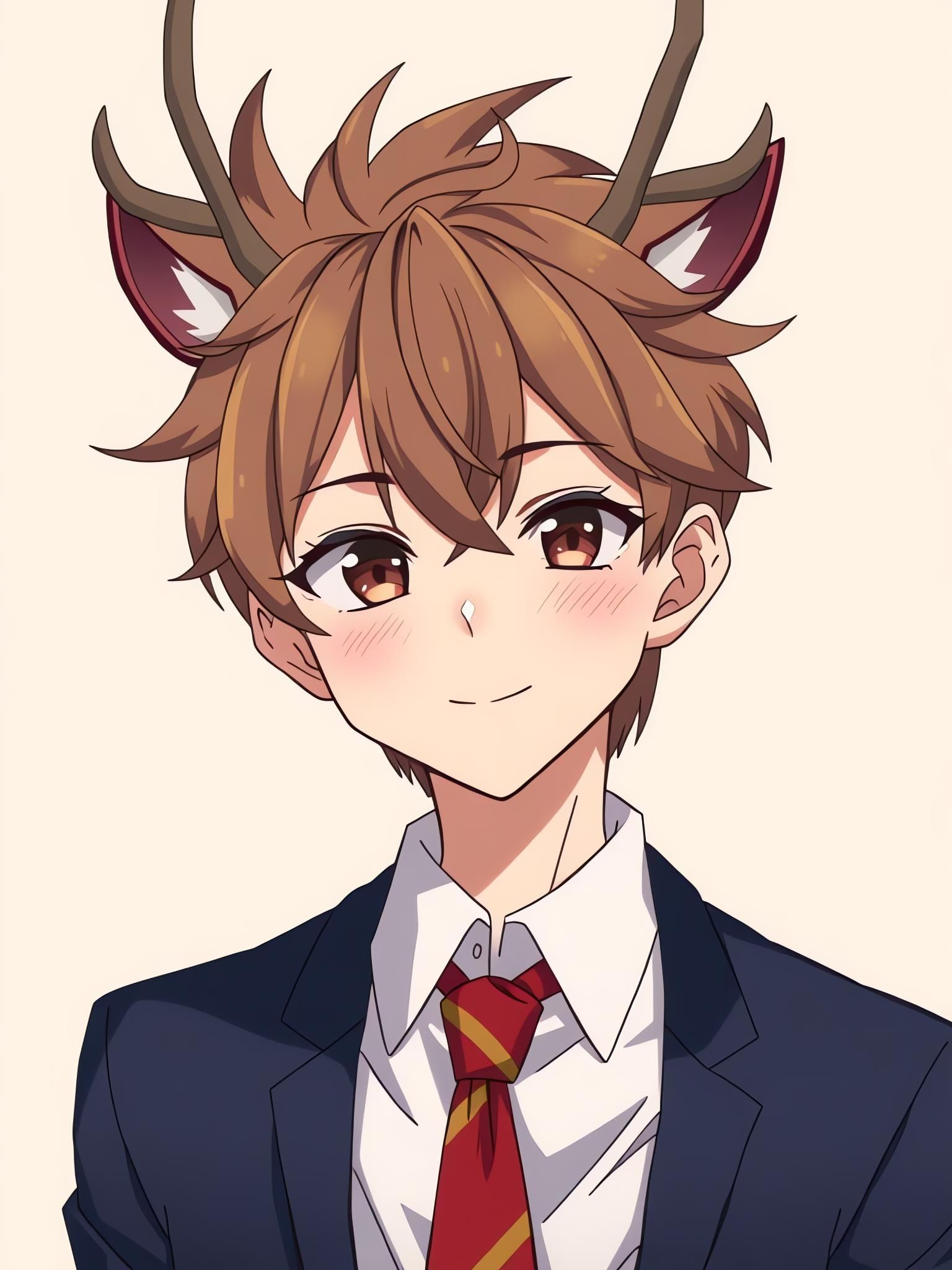 Anime Portrait of Smiling Man with Deer Antlers