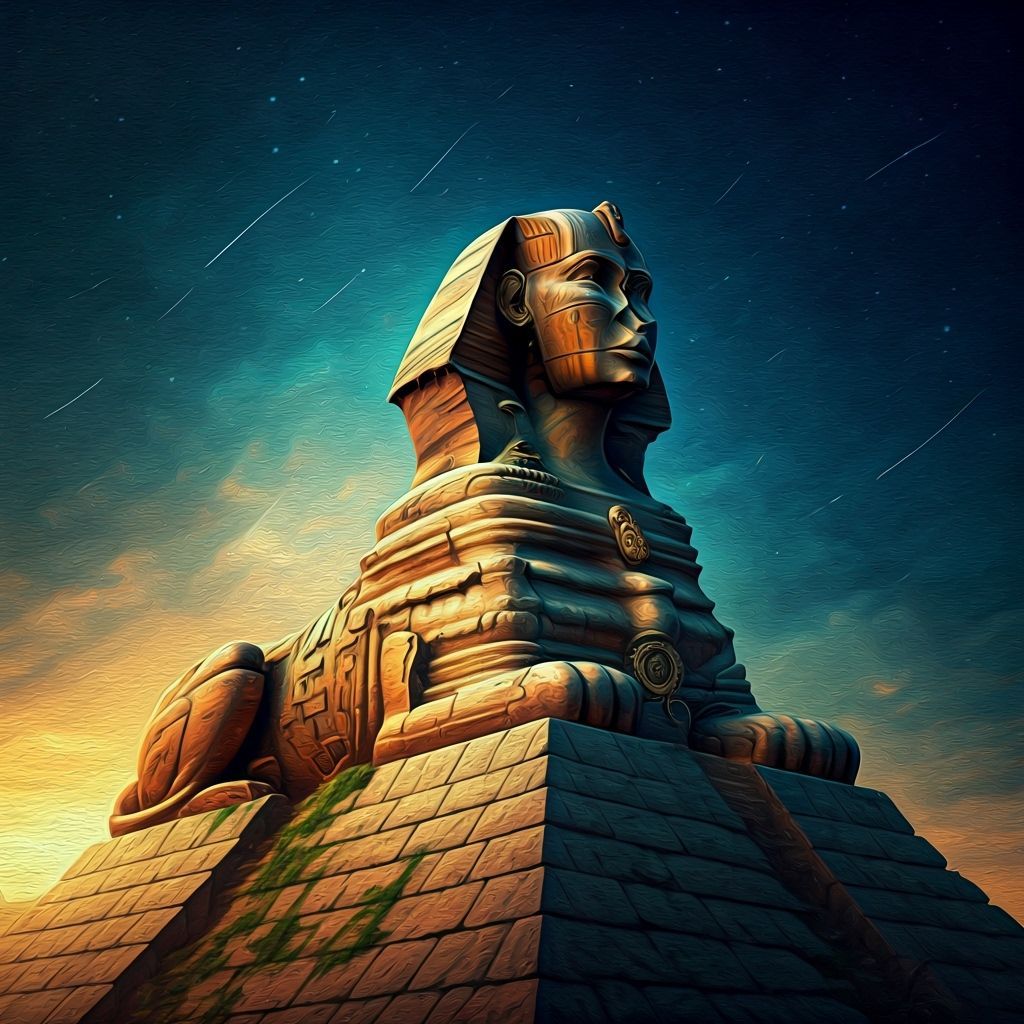 Steampunk Clockwork Sphinx on Ancient Pyramid
