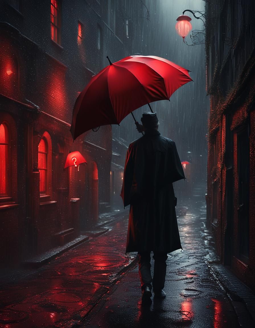 Mysterious Umbrella with Question Mark Handle in Alleyway