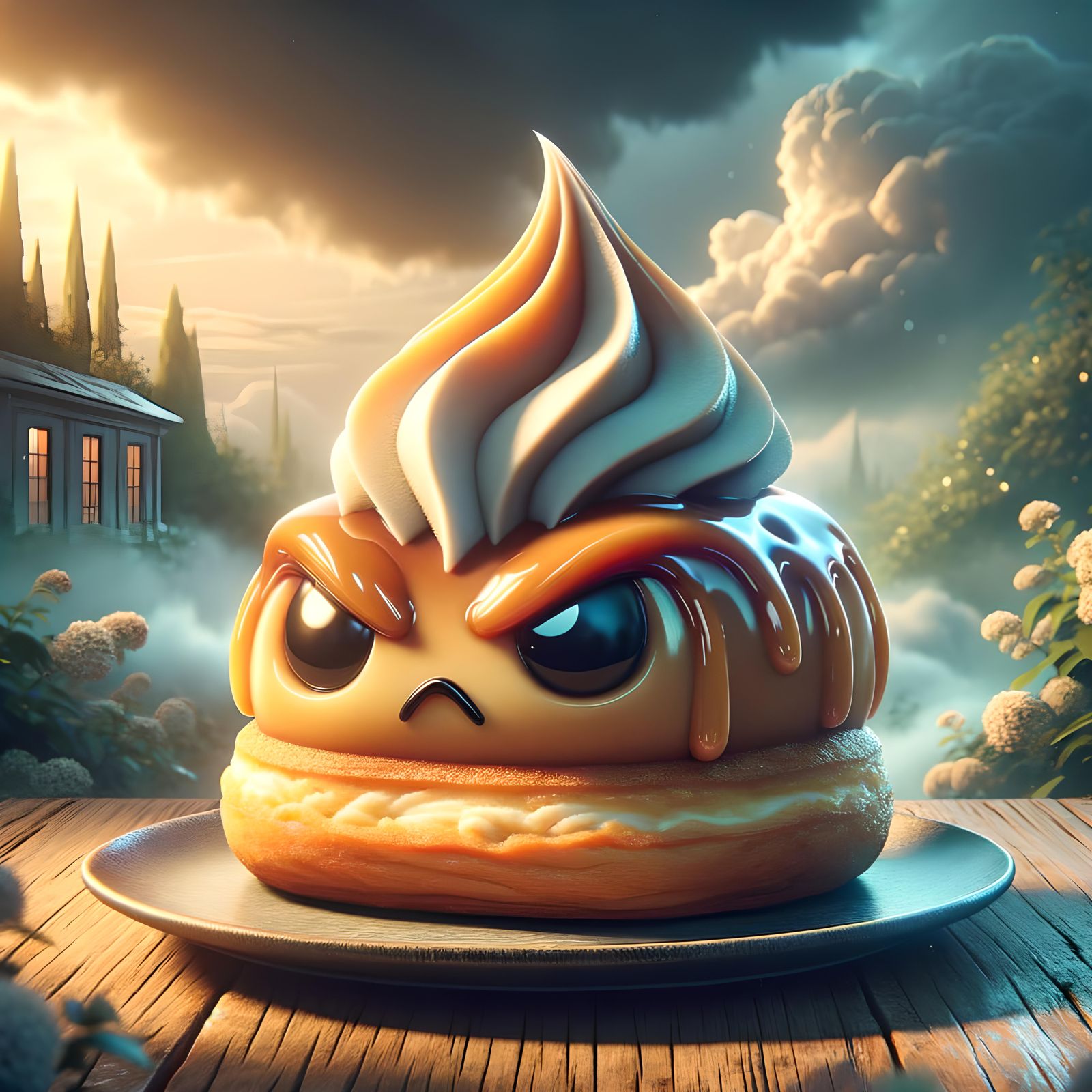 Angry Eclair Concept Art in Maximalist Style