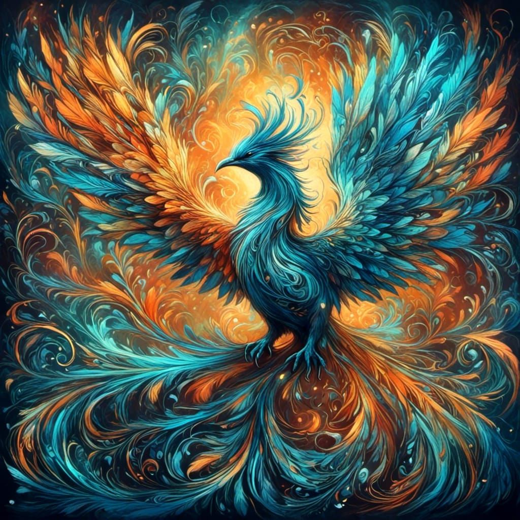 Colorful Phoenix with Golden Wings