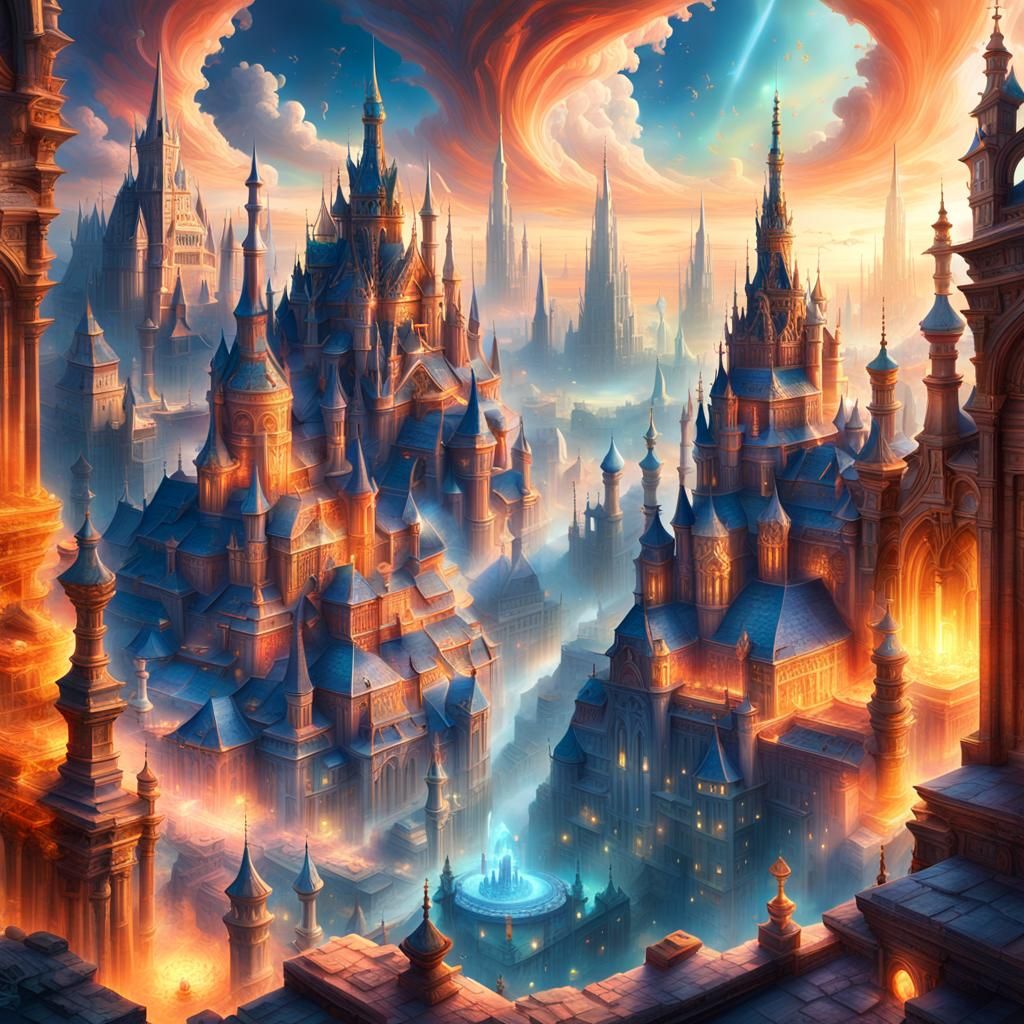 Mystical City Floating Among Clouds: Fantasy Concept Art