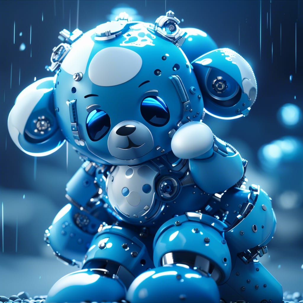 Futuristic Blue Teddy Bear with Rain Cloud Belly
