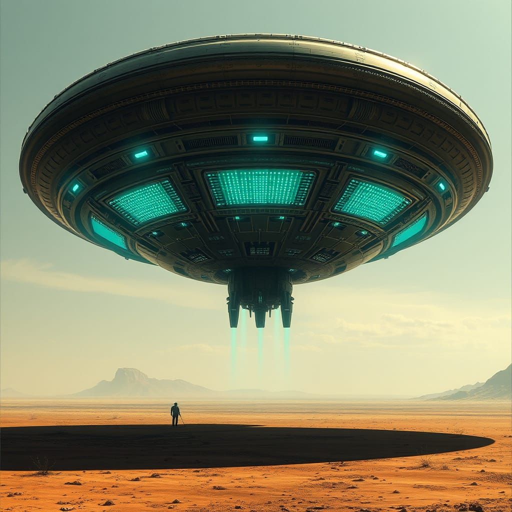 Gigantic Saucer-Shaped Mothership in Desolate Landscape