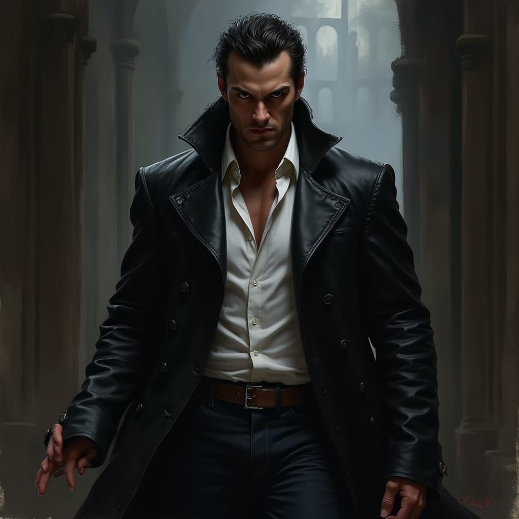 Mysterious Vampire Figure in Dark, Gothic Landscape