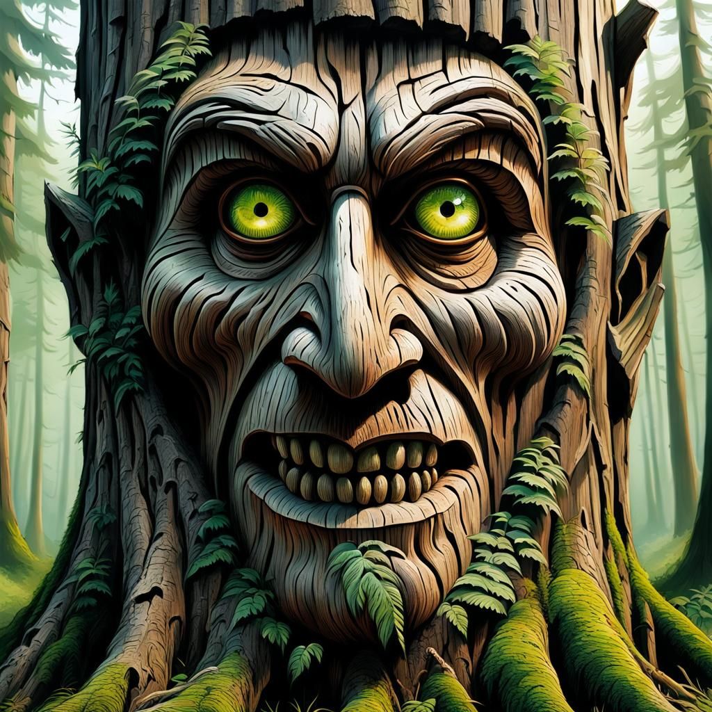 A face carved from a tree stump