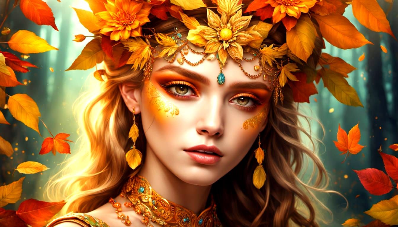 Ethereal Autumn Goddess Portrait in Hyperrealistic Style