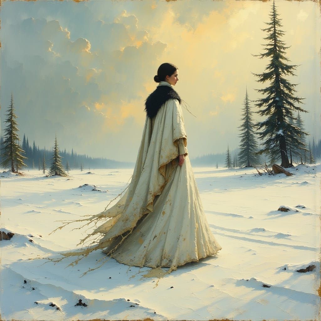 Siberian Tundra Landscape in Impressionist Style