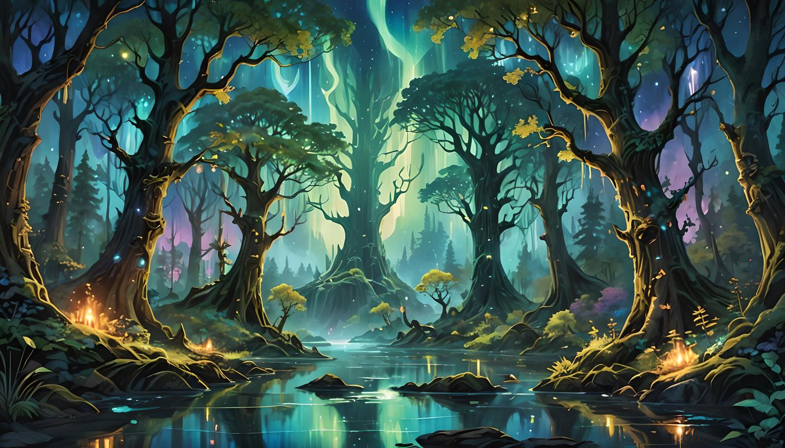 Enchanted Forest with Bioluminescent Lights