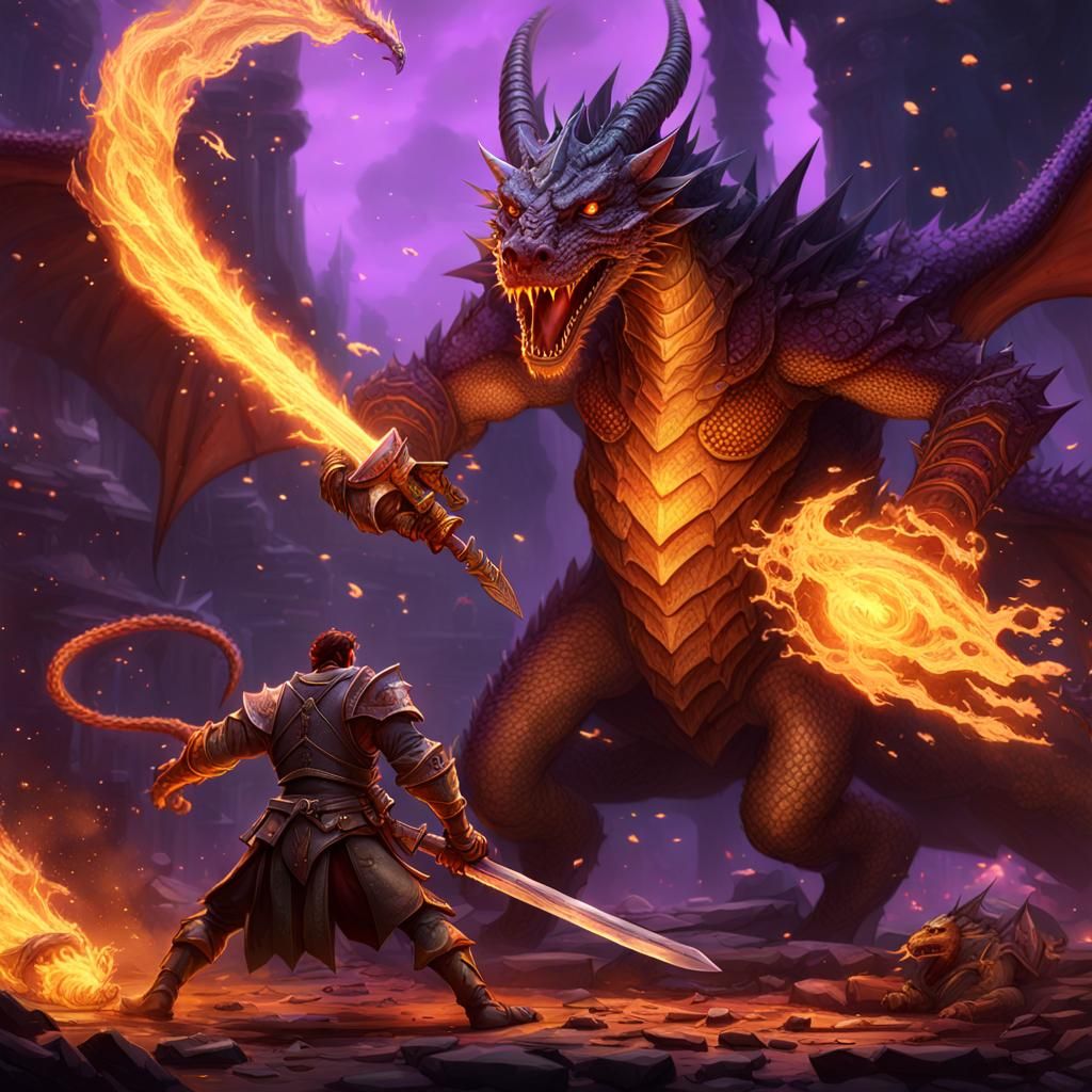 Dragon vs Rat Swordsmen in Dark Fantasy Style
