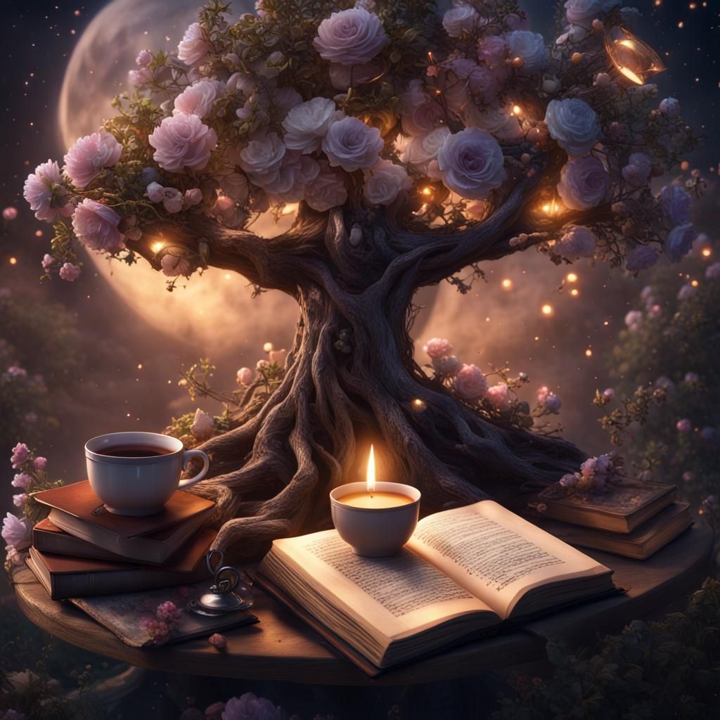 Magic Books, Tea, and Witch: Detailed Matte Painting
