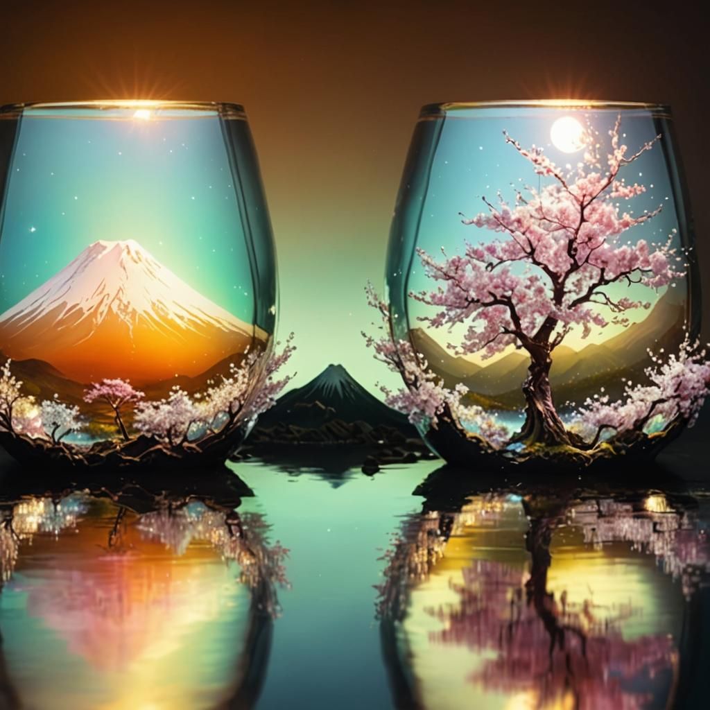 Cherry Trees in Glass: Surreal Digital Art