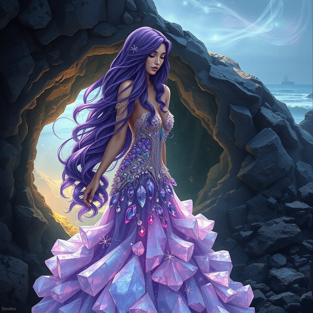 Amethyst Goddess Emerges, Art Nouveau Style