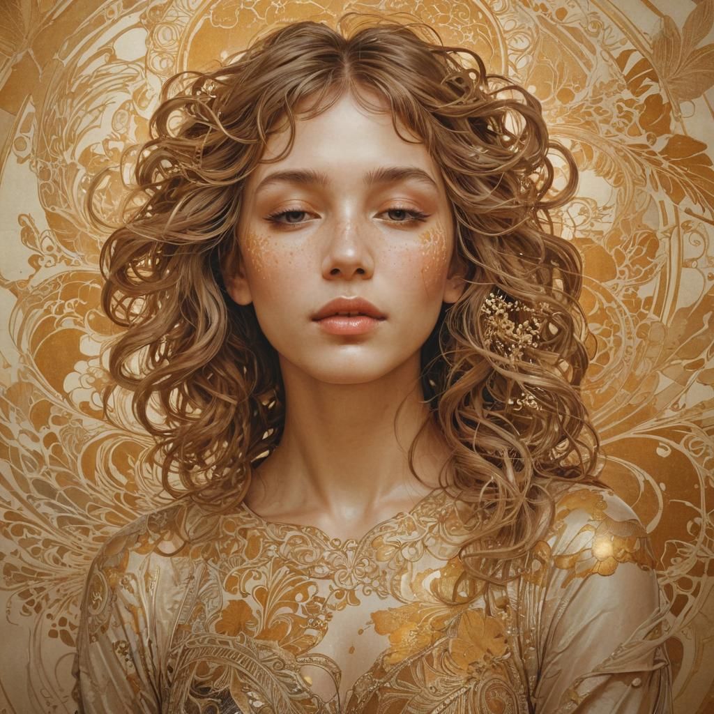 Ink Splatter Portrait: Woman in Art Nouveau Style