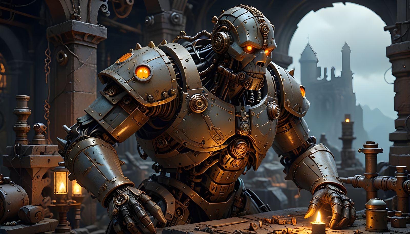 Surreal Stone Golem with Glowing Blue Eyes in Fantasy Concep...