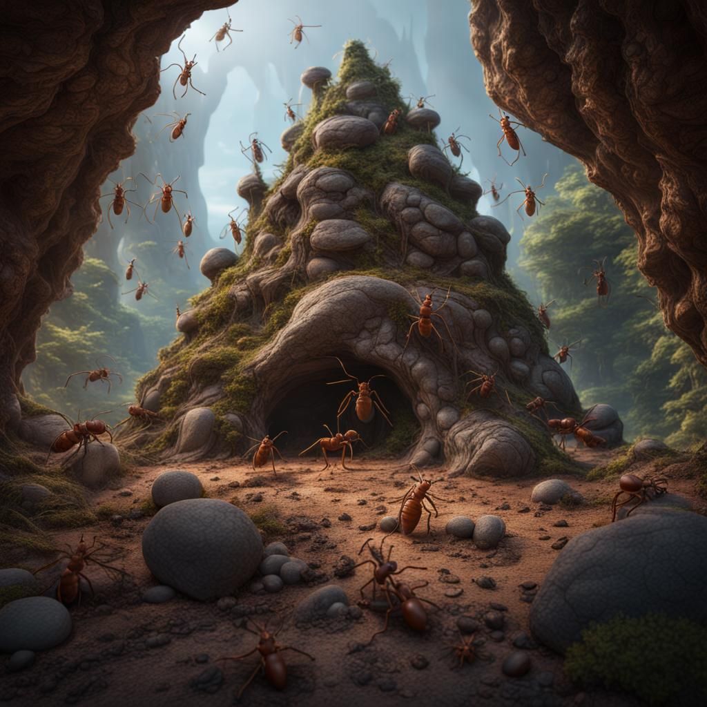 Ant Palace Under Stone with Giant Human