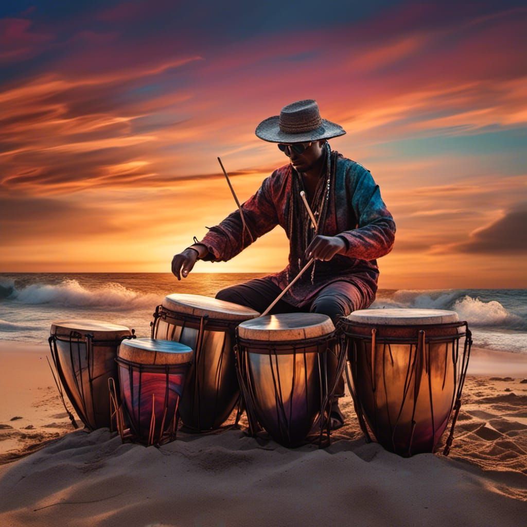 Conga Drummer's Sunset Serenade in Magic Realism