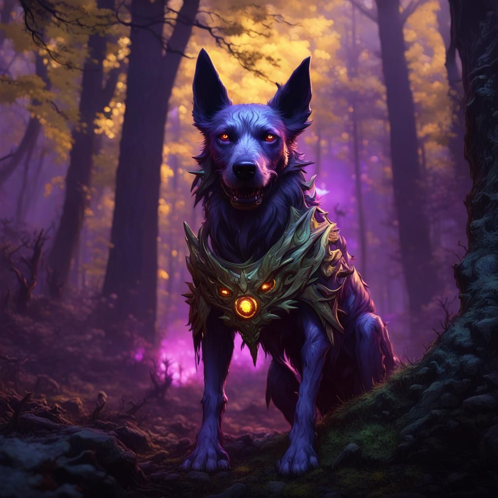 Undead Dog in Forest: Dark Fantasy Art