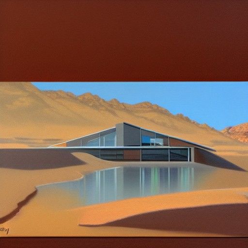 Desert Home Reflecting Arid Landscape as Oil Painting