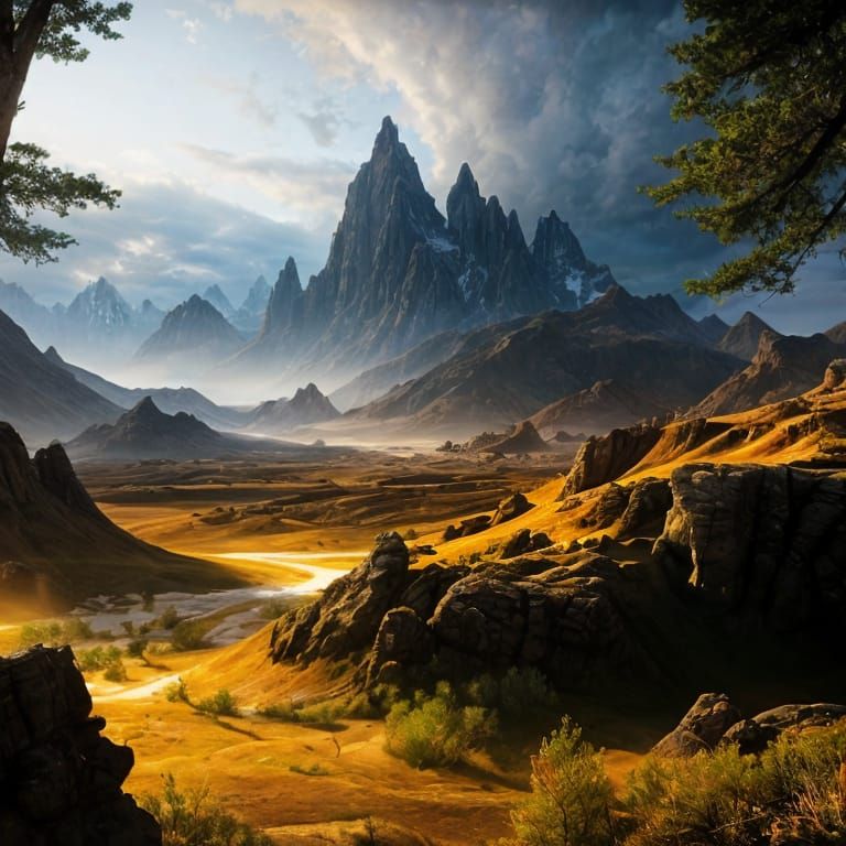 Epic Fantasy Landscape at Sunrise: Digital Matte Painting