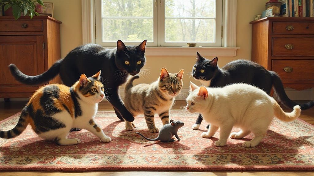 Cartoon Cats Brawl in Playful Chaos