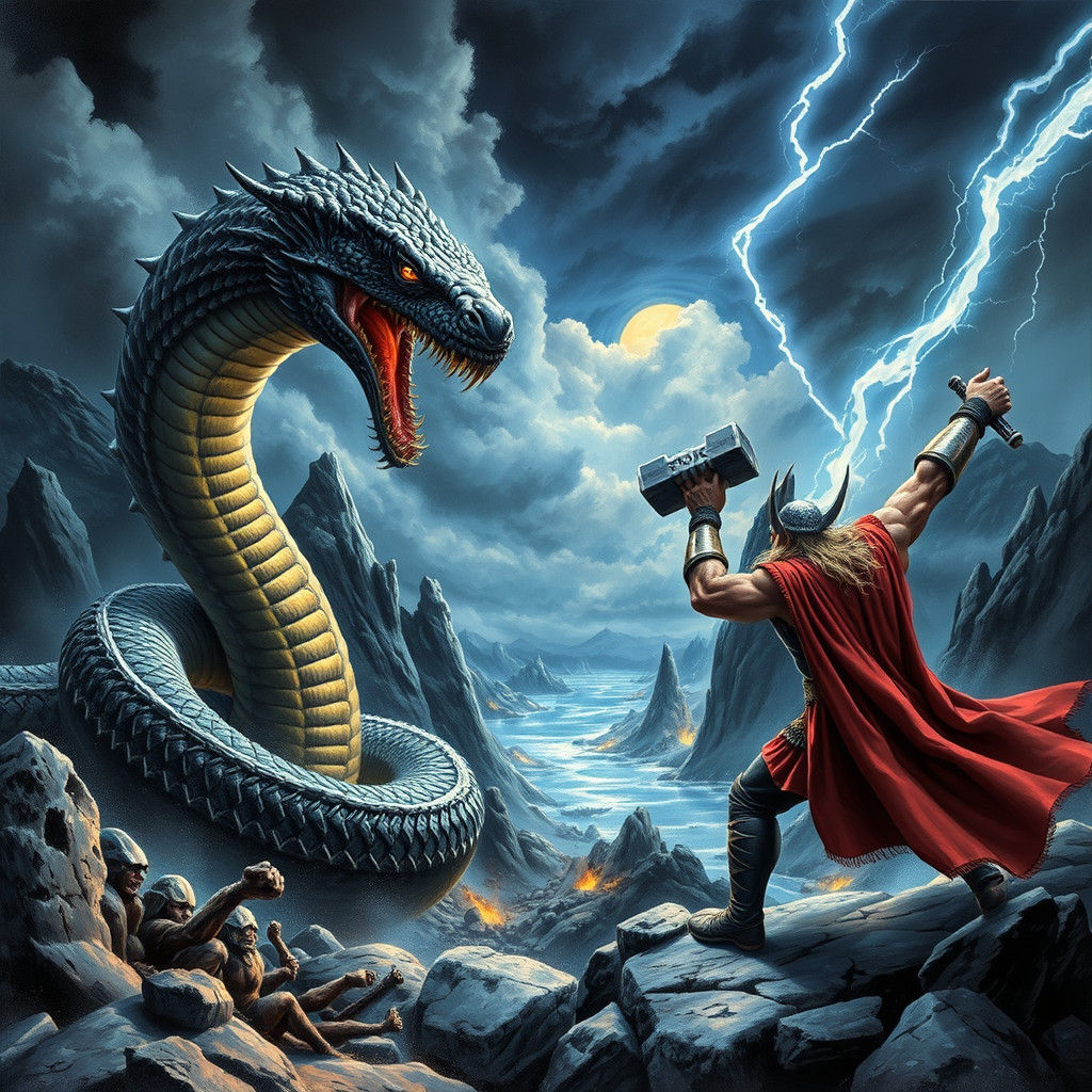 Thor vs Jormungandr: Epic Asgard Battle